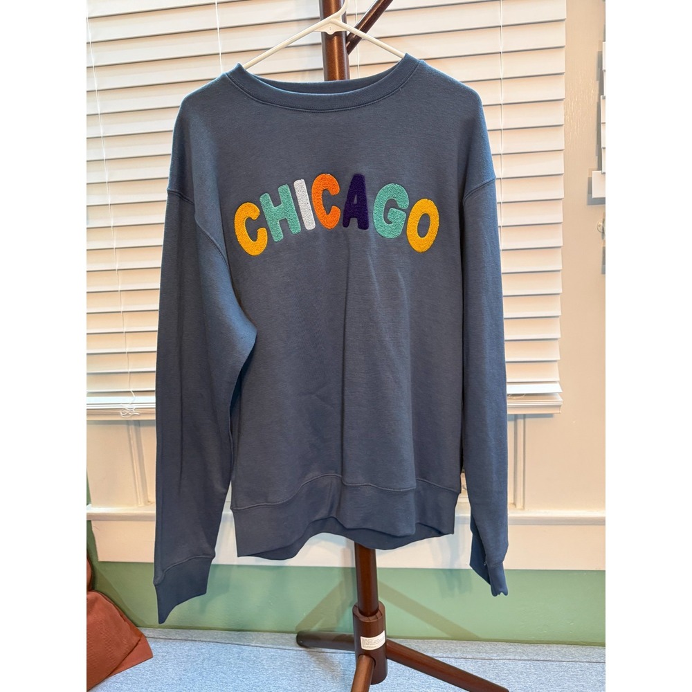 New York Popular Chicago Sweatshirt Sweater Pull Over Blue Crewneck Unisex Large